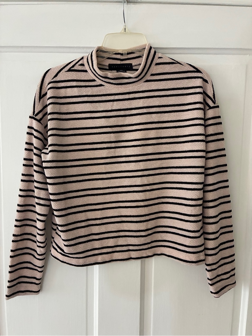 Sanctuary XXS Pink Black Striped Mock Neck Sweater